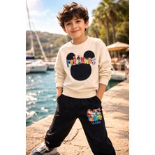 Almira Anne Bebek Kız ve Erkek Çocuk Spor Takımı Krem Mickey Baskılı Günlük Giyim