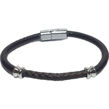 JTSS26BLK1790 Alaşımlı Metal Kilit Hakiki Deri Janti Bileklik