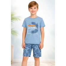 Almira Anne Bebek Yazlık Erkek Çocuk Pijama Takımı Palmiye Desenli Kısa Kollu