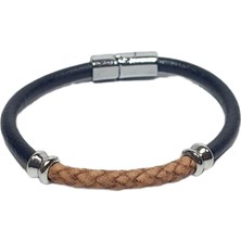 JTSS26BLK1791 Alaşımlı Metal Kilit Hakiki Deri Janti Bileklik