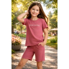 Almira Anne Bebek Yazlık Kız Çocuk Takım 10-15 Yaş Fitilli Pamuklu Pudra Renk