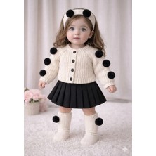 Mihrumay Kız Bebek Ponpon Hırkalı Etekli & Çoraplı 4'lü Takım