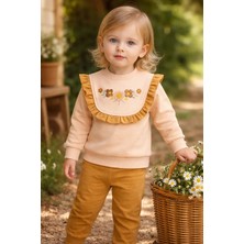 Almira Anne Bebek Bebek Kız Çocuk Mevsimlik Takım Renkli Çiçek Nakışlı Bisiklet Yakalı