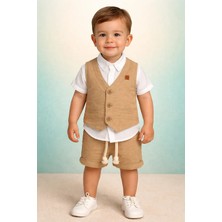 Almira Anne Bebek Mevsimlik Erkek Bebek Takımı Kısa Kollu Yelekli Şort Kombini