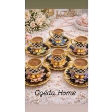 Feyza Design Renkli Dama Desenli 6’lı Porselen Türk Kahve Fincan Takımı