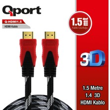 Binbir Göz Bilgisayar Qport Q-Hdmı1.5 HDMI Kablo 1.5mt Ver1.4 Altın Uçlu 3D