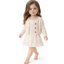 Mihrumay Kız Bebek Askılı Etekli & Hırkalı 3'lü Takım