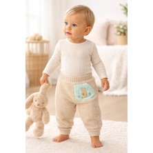 Almira Anne Bebek Bebek Erkek Pantolon Krem Peluş Ayıcık Baskılı Beli Lastikli