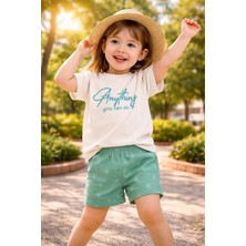 Almira Anne Bebek Kız Çocuk Yazlık Takım Krem Renkli Keten Şort ve Tişört