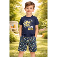 Almira Anne Bebek Erkek Çocuk Goal Time Yazılı Top Baskılı Kısa Kollu Pijama Takımı