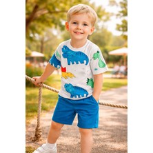 Almira Anne Bebek Erkek Çocuk Yazlık Dinazor Baskılı Kısa Kollu Takım