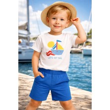 Almira Anne Bebek Bebek Erkek Takım Yazlık Yelkenli Baskılı Kısa Kollu Şortlu