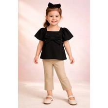 Almira Anne Bebek Kız Çocuk Yazlık Siyah Takım Fiyonk Detaylı Kısa Kollu