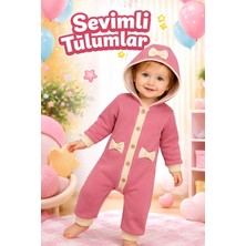 Almira Anne Bebek Bebek Tulum Yazlık Kapşonlu Düğmeli Gül Kurusu Uzun Kollu