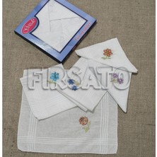 Fırsato Nakışlı Kumaş Kadın Mendili Renkli Nakışlı 28X28CM, 12ADET, %100 Pamuk, | Mendil