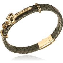 Berk Mücevherat 14 Ayar Altın Taşlı Kılıç Figürlü Deri Erkek Bileklik