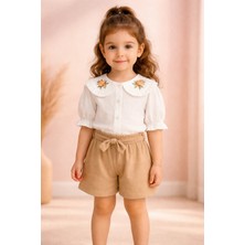 Almira Anne Bebek Yazlık Kız Çocuk Takım, Düğmeli Yaka ve Nakışlı Çiçek Detaylarıyla