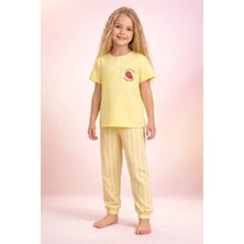 Almira Anne Bebek Yazlık Kız Çocuk Pijama Takımı Çilek Baskılı Sarı Renk Bebek Giyim