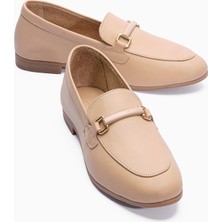 Mubiano Kadın Hakiki Deri Babet Metal Aksesuar Detaylı Loafer Nalora Nude