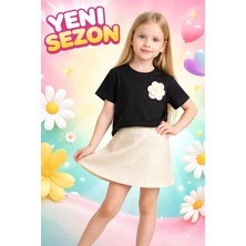 Almira Anne Bebek Kız Çocuk Takım Siyah Kısa Kollu Çiçek Işlemeli Günlük Giyim