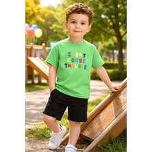 Almira Anne Bebek Çocuklar Için Yeşil Kısa Kollu Tişört ve Şort Takımı Günlük Rahat Giyim