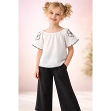 Almira Anne Bebek Yazlık Kız Çocuk Takım Uzun Kollu Geniş Yaka Çiçek Nakışlı