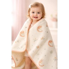 Almira Anne Bebek Yazlık Bebek Battaniyesi Krem Renkli Yıldız ve Ay Desenli 0-24 Ay