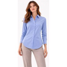 Sidelya Concept Uzun Kollu Gömlek Düğmeli Klasik Yaka Günlük ve Ofis Şıklığına Uygun - Mavi