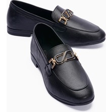 Mubiano Kadın Hakiki Deri Babet Metal Aksesuar Detaylı Loafer Sorina Siyah