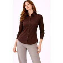 Deridün Yıldız Shoes Uzun Kollu Gömlek Düğmeli Klasik Yaka Günlük ve Ofis Şıklığına Uygun - Kahverengi