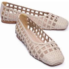 Mubiano Kadın Örgü Babet Kare Burun Günlük Ayakkabı Alstro Bej