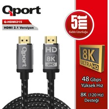 Binbir Göz Bilgisayar Qport Q-HDMI215 HDMI Kablo 5 mt 2.1V 8k Altın Uçlu Örgülü