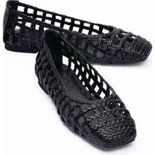 Mubiano Kadın Örgü Babet Kare Burun Günlük Ayakkabı Alstro Siyah