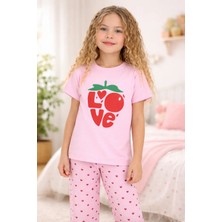 Almira Anne Bebek Kız Çocuk Love Baskılı Kalpli Kısakollu Pembe Renk Pijama Takımı