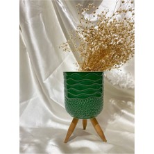 Özbience Yeşil Desenli Seramik Ayaklı Bitki ve Orkide Saksısı