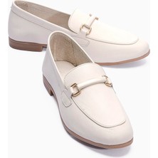 Mubiano Kadın Hakiki Deri Babet Metal Aksesuar Detaylı Loafer Nalora Bej