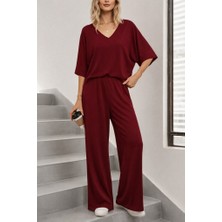 Sun&north Kadın Kısa Kollu V Yakalı Viskon Bluz ve Pantolon Ikili Takım