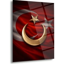 Shiny Art Türk Bayrağı Altın Hilal Yıldız Cam Tablo – ATA278