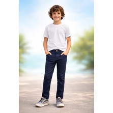 Almira Anne Bebek Çocuklar Için Şık Erkek Lacivert Keten Pantolon 12-16 Yaş