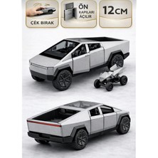 Aksoy Toys Metal Tesla Cybertruck Atv’li Model Çek-Bırak Araba 12 cm Açılır Kapılı Gri