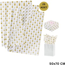 Roco Paper Co. Altın Puantiyeli Pelur Kağıt, Dekoratif Hediye Paketleme ve Ambalaj Kağıdı 50X70 Cm, 25 Adet
