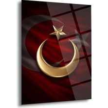 Shiny Art Türk Bayrağı Altın Hilal Yıldız Cam Tablo – ATA276
