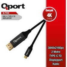 Binbir Göz Bilgisayar Qport Q-Thd Type-C To Dp 60Hz 4K 2mt Çevirici Kablo