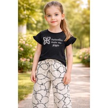 Almira Anne Bebek Kız Çocuk Kelebek Baskılı Tişörtlü Pantolon Takımı