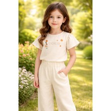 Almira Anne Bebek Kız Çocuk Çiçekli Yazlık Keten Takım