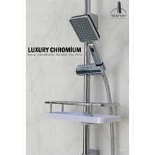 Tesitay Lüks Sürgülü Duş Seti Geniş Şampuanlıklı Banyo Takımı Metalik Renk