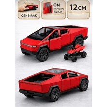 Aksoy Toys Metal Tesla Cybertruck Atv’li Model Çek-Bırak Araba 12 cm Açılır Kapılı Kırmızı