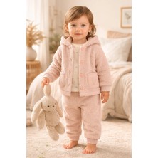 Almira Anne Bebek Bebek Kız Çocuk Peluş Takım Kapşonlu Kanguru Cepli Yüz Baskılı