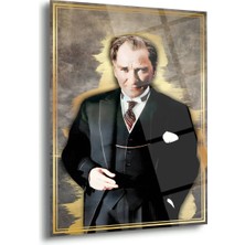 Shiny Art Atatürk Portre Cam Tablo – Modern Mustafa Kemal Atatürk Duvar Dekoru – ATA252