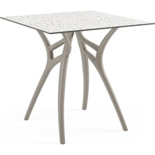 Tilia Ivy-L Polipropilen Masa Vizon Ayak, Terrazzo Desen Kompakt Tabla 77X77 cm - Dış Mekan, Bahçe, Balkon, Kafe, Restoran Için
